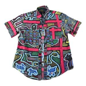 Stuzo Mola Colors Button Down Shirt Men S Multi Color USA Short Sleeve Pop Art